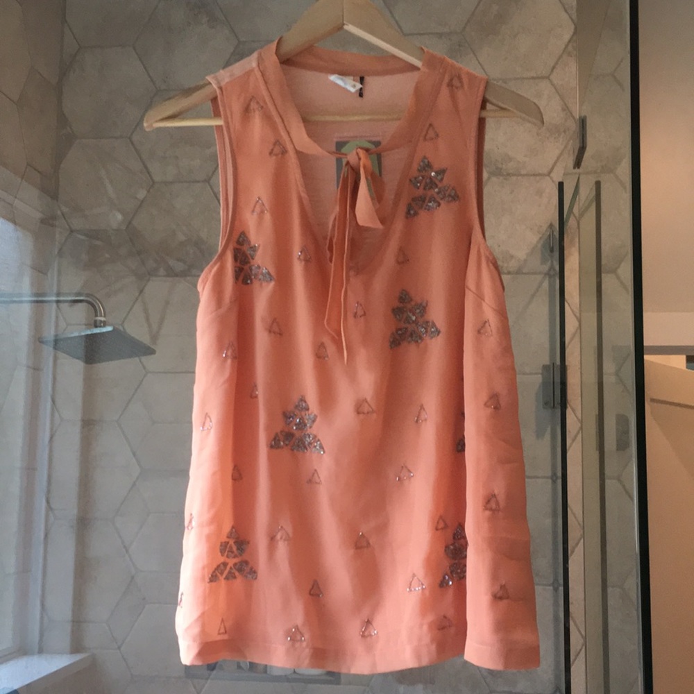 Peach, silver embellished tank/blouse